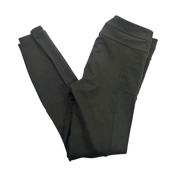 Athleta Moto Leggings Olive Womens Size 6 Ribbed Panel Zipper Athleisure Pants - Picture 8 of 16